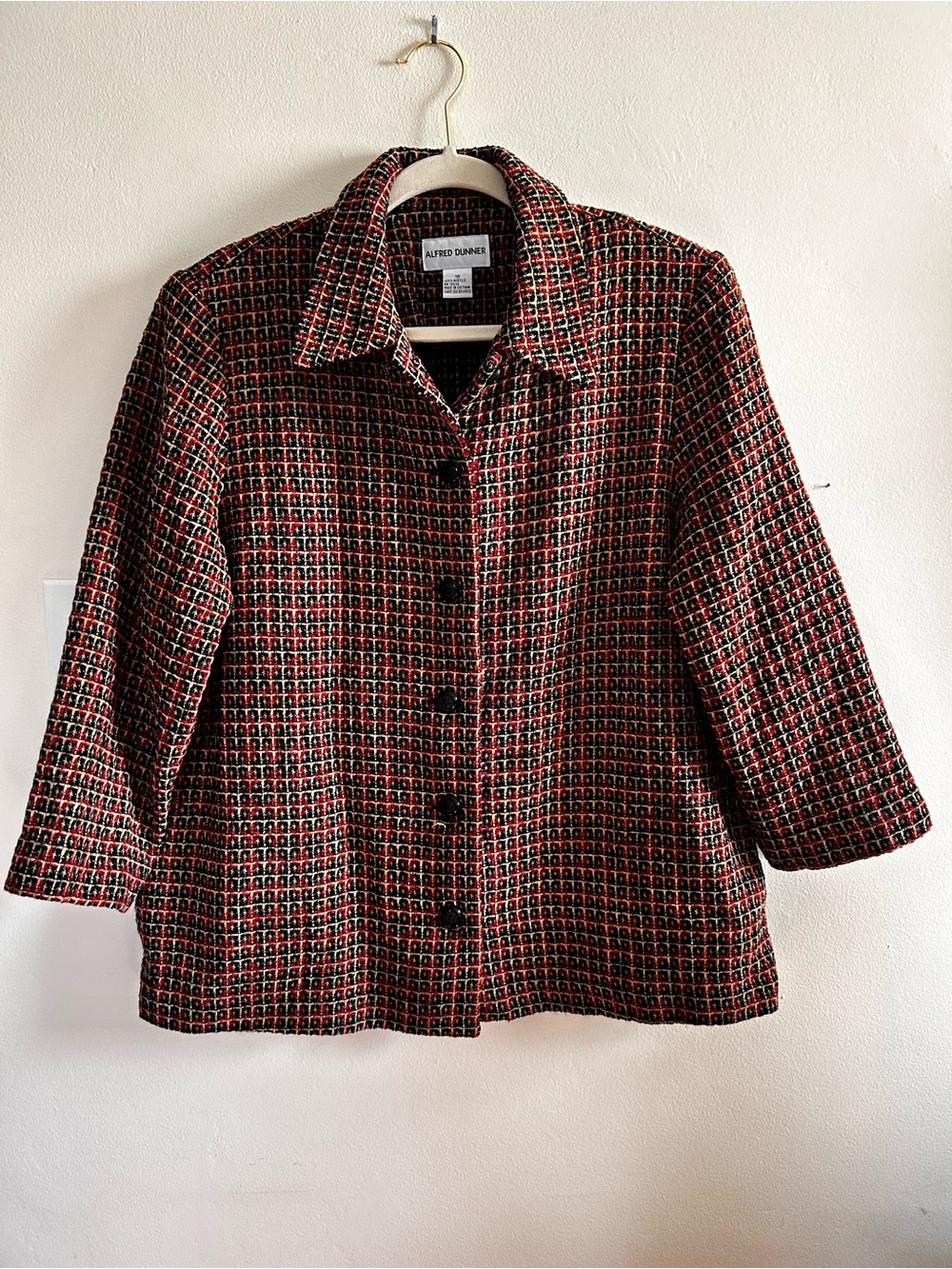 Vintage Alfred Dunner Red and Black Houndstooth Button Jacket